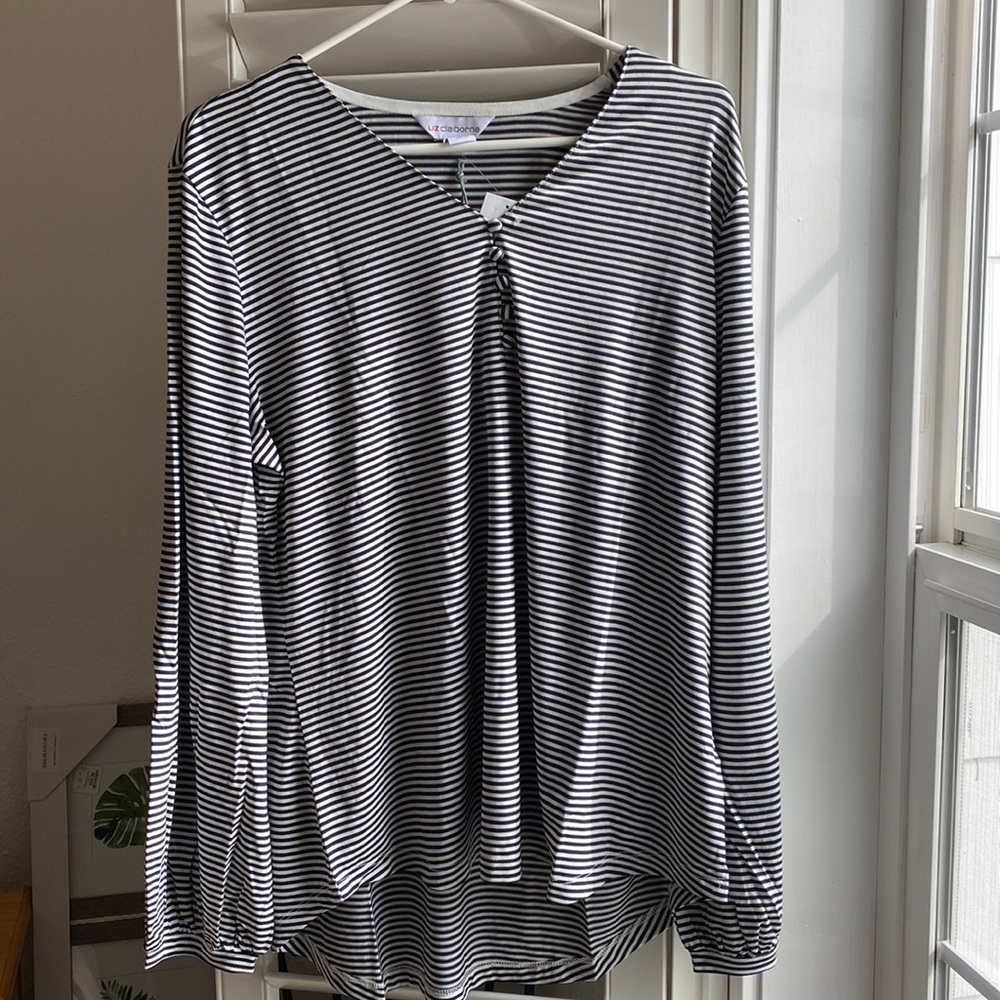 Liz Claiborne XL black and white striped long sleeve blouse
